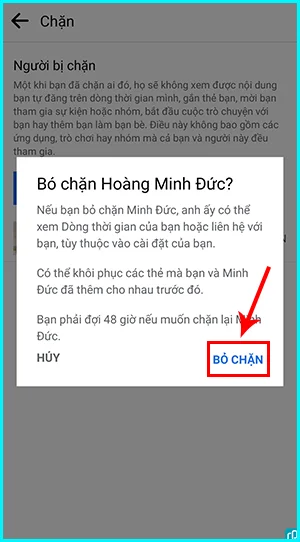 cách bỏ chặn ai đó trên Facebook bằng điện thoại