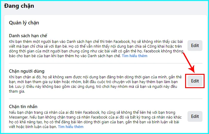 cách bỏ chặn ai đó trên Facebook bằng máy tính