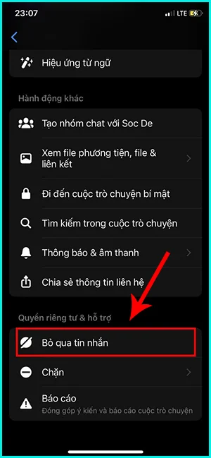 cách bỏ qua tin nhắn trên messenger