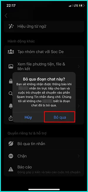 cách bỏ qua tin nhắn trên messenger