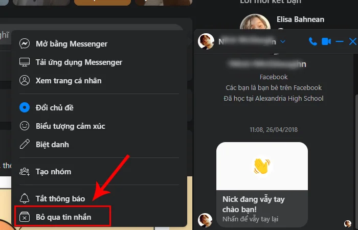 cách bỏ qua tin nhắn trên messenger