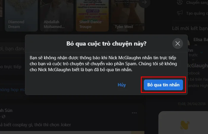 cách bỏ qua tin nhắn trên messenger