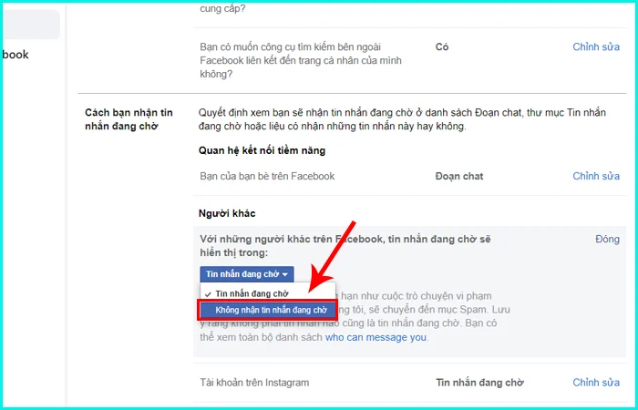 cách chặn tin nhắn người khác trên facebook bằng máy tính