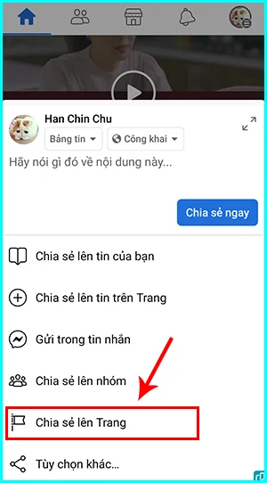 cách chia sẻ bài viết công khai lên trang Fanpage bằng điện thoại