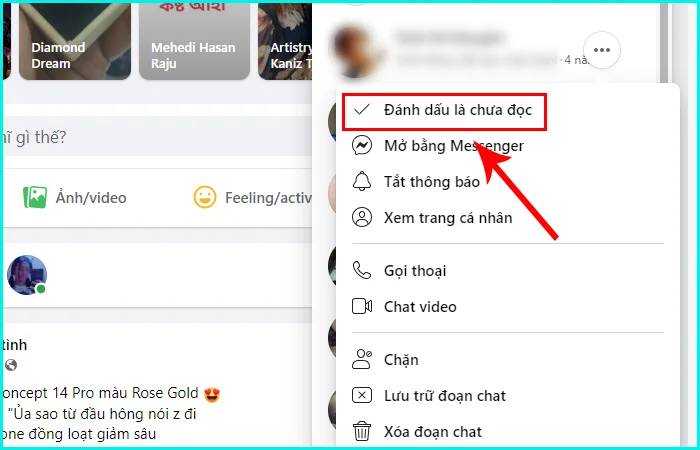 cách đánh dấu tin nhắn Messenger chưa đọc trên máy tính