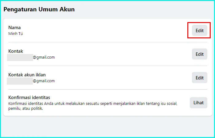cách đặt tên Facebook 1 chữ trên máy tính