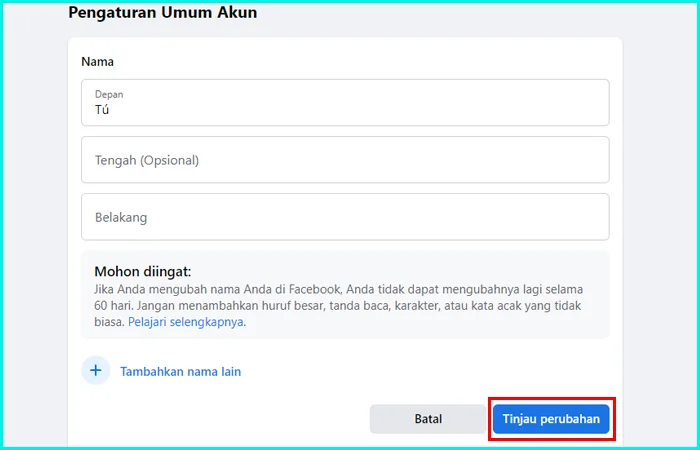 cách đặt tên Facebook 1 chữ trên máy tính