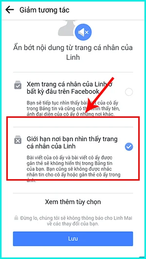 cách giảm tương tác với người khác trên facebook bằng điện thoại