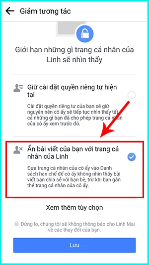 cách giảm tương tác với người khác trên facebook bằng điện thoại