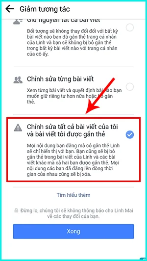cách giảm tương tác với người khác trên facebook bằng điện thoại
