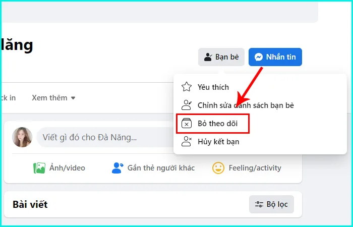 cách giảm tương tác với người khác trên facebook bằng máy tính