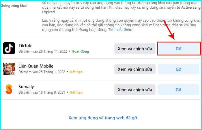 cách gỡ ứng dụng đã liên kết trên facebook bằng máy tính