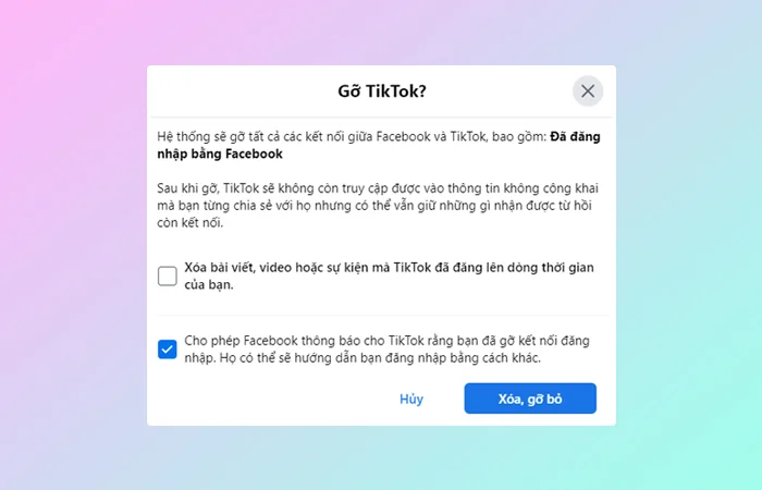 Cách gỡ ứng dụng đã liên kết với Facebook