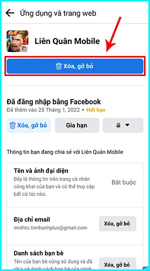 cách gỡ ứng dụng đã liên kết với facebook trên điện thoại