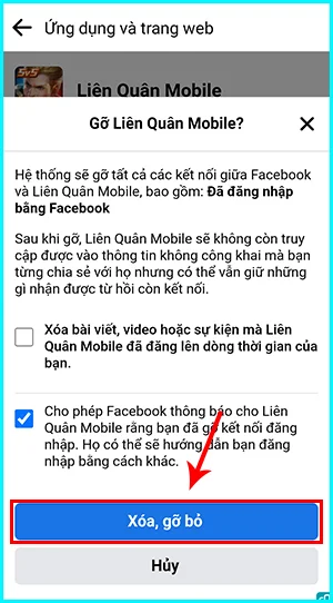 cách gỡ ứng dụng đã liên kết với facebook trên điện thoại