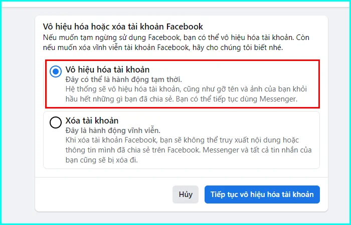 cách khóa tài khoản Facebook tạm thời trên máy tính