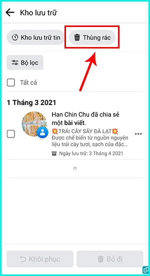 cách khôi phục bài viết đã xóa trên Facebook bằng điện thoại