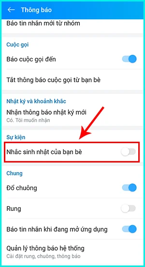 cách tắt thông báo sinh nhật bạn bè trên zalo