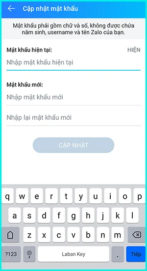 cách thay đổi mật khẩu zalo trên điện thoại