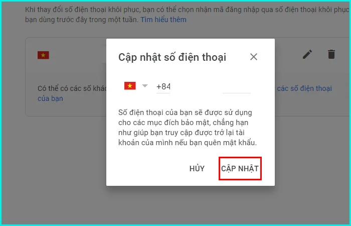 cách thay đổi số điện thoại gmail trên máy tính