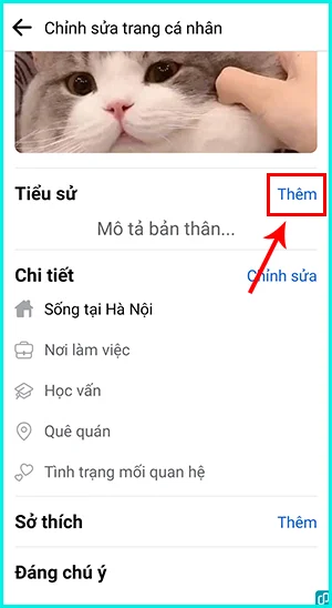 cách thêm tiểu sử trên trang facebook cá nhân bằng điện thoại
