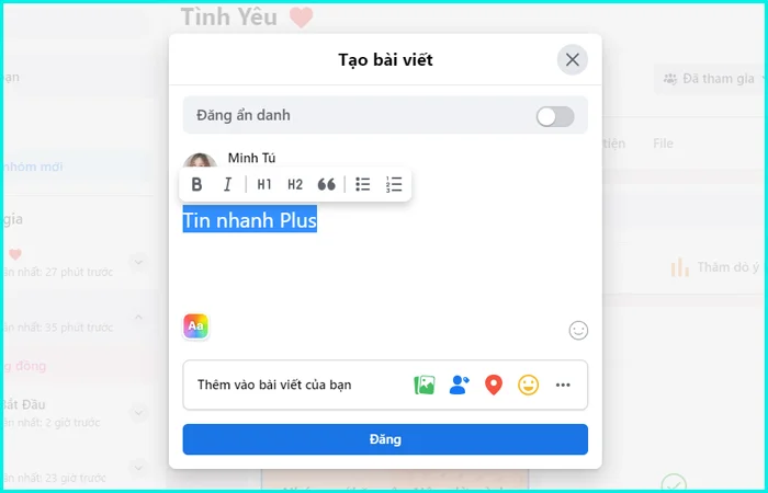 cách viết chữ in đậm in nghiêng trên nhóm facebook