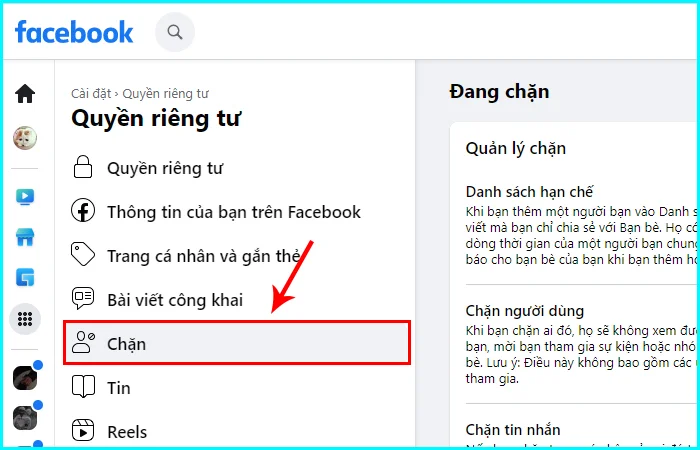 cách xem danh sách chặn trên Facebook bằng máy tính