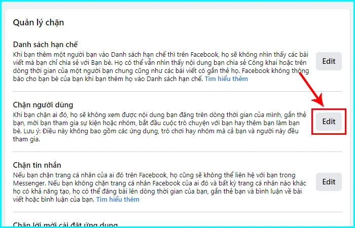 cách xem danh sách chặn trên Facebook bằng máy tính