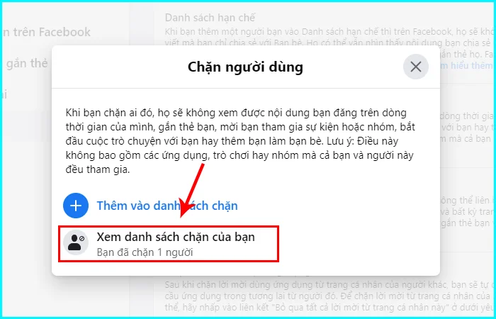 cách xem danh sách chặn trên Facebook bằng máy tính