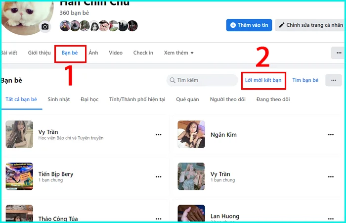 cách xem lại mời mời kết bạn đã gửi trên facebook bằng máy tính