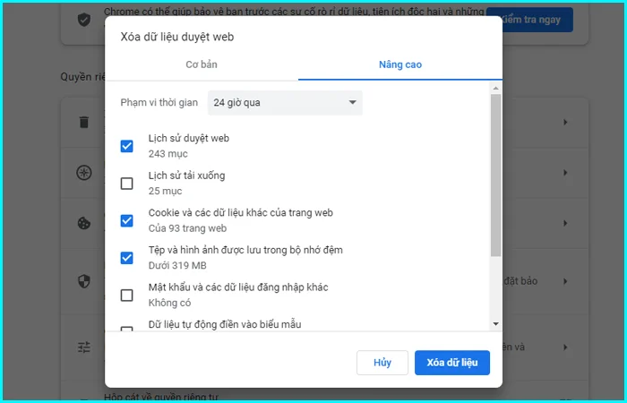 cách xóa cookie trình duyệt cốc cốc