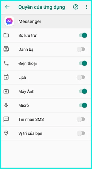 cấp quyền truy cập cho ứng dụng Messenger