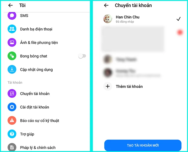 chuyển tài khoản trên messenger