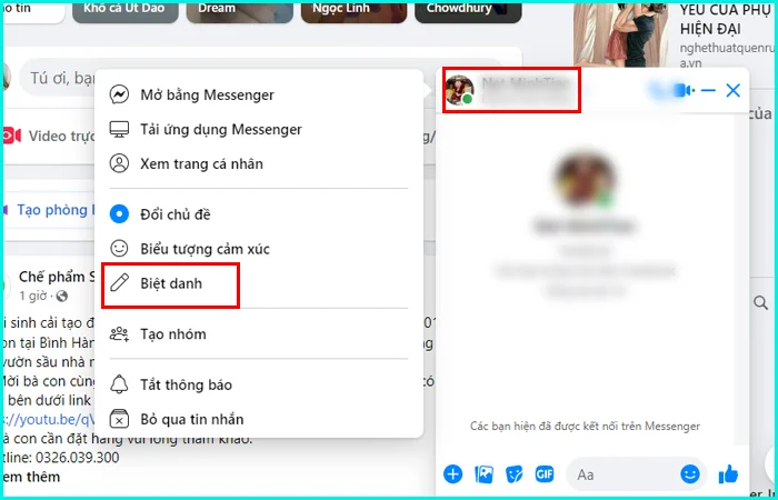 hướng dẫn đặt tên biệt danh messenger bằng máy tính