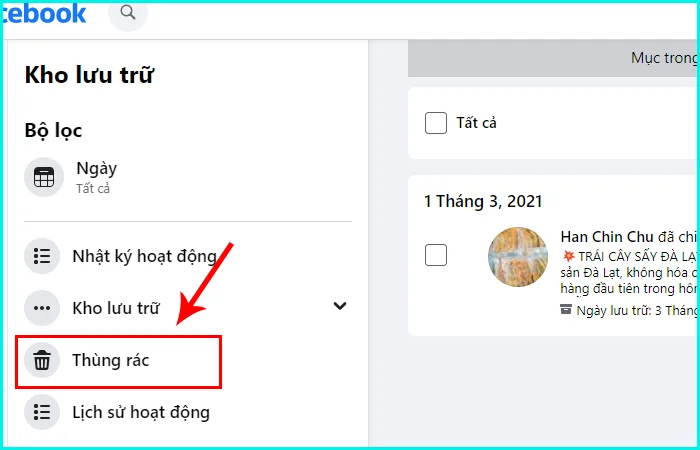 khôi phục bài viết đã xóa trên Facebook bằng máy tính