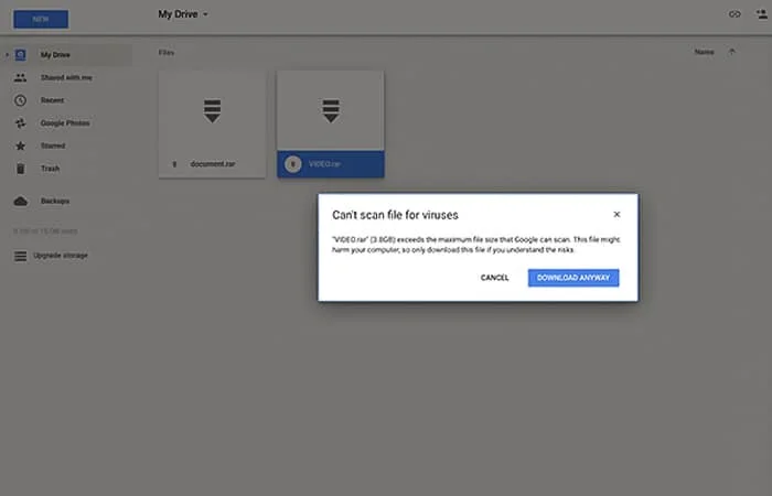 lỗi không tải được file trên Google Drive