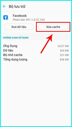 xóa bộ nhớ cache ứng dụng Facebook