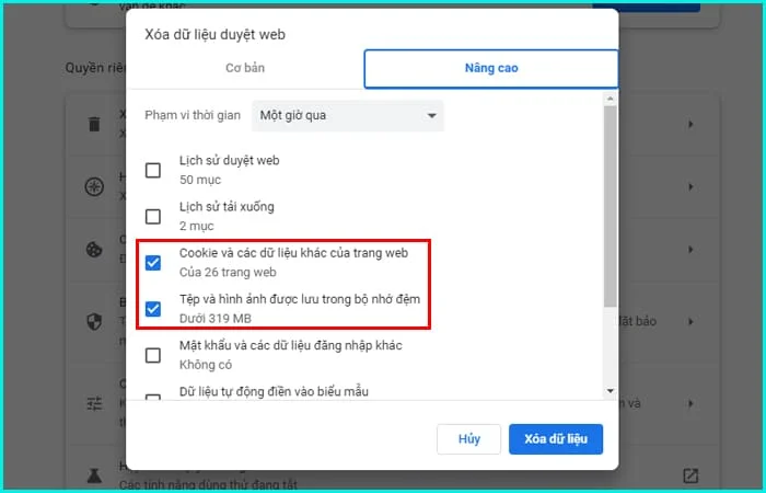 xóa cookie trình duyệt chrome