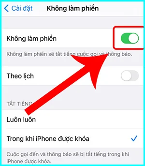 bật tính năng không làm phiền trên iphone