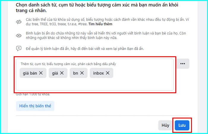 cách ẩn bình luận trên facebook bằng từ khóa