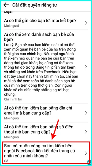 cách ẩn tài khoản Facebook của bạn khỏi các công cụ tìm kiếm trên google bằng điện thoại