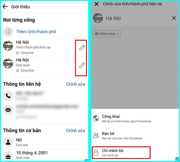 cách ẩn thông tin cá nhân trên facebook bằng điện thoại