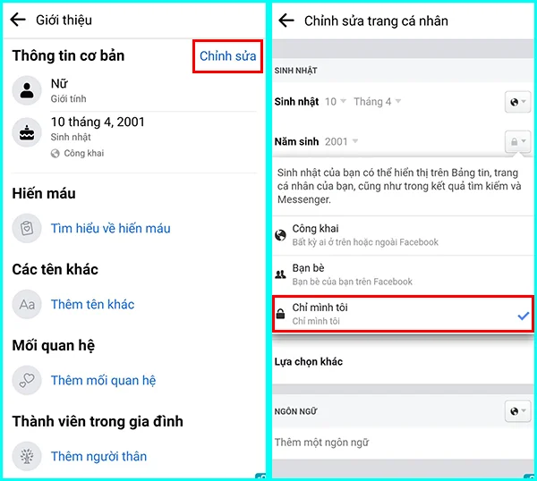 cách ẩn thông tin cá nhân trên facebook bằng điện thoại