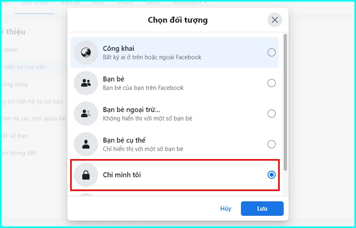 cách ẩn thông tin cá nhân trên facebook bằng máy tính