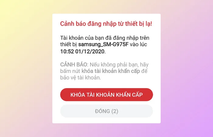 Cảnh báo có thiết bị khác đăng nhập tài khoản Zalo