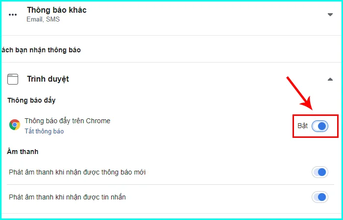 cách bật thông báo facebook trên trình duyệt google chrome