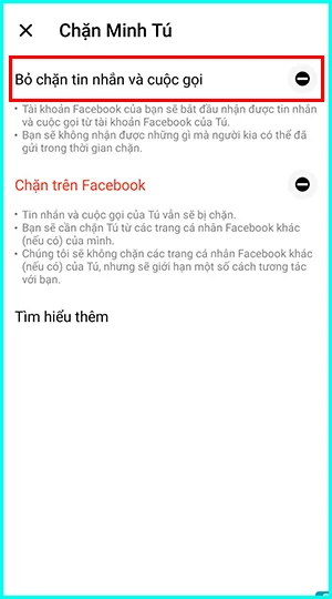 cách bỏ chặn ai đó trên messenger