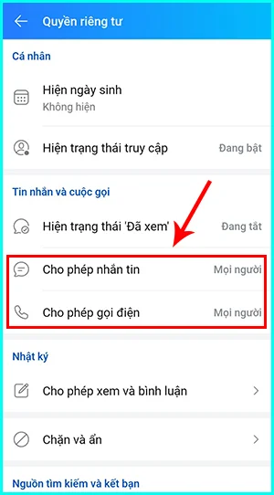 cách bỏ chặn tin nhắn cuộc gọi từ người lạ trên zalo