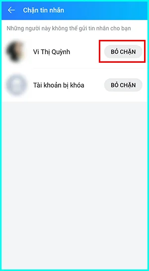 cách bỏ chặn người khác trên zalo