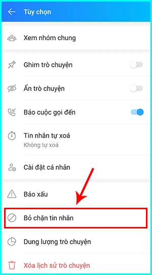 cách bỏ chặn zalo của người khác